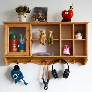 자카 선반 벽걸이형 원목 소형 벽장 사이드보드 잡화 컵 보관 선반 좁은 공간용, 08 Log color glass door