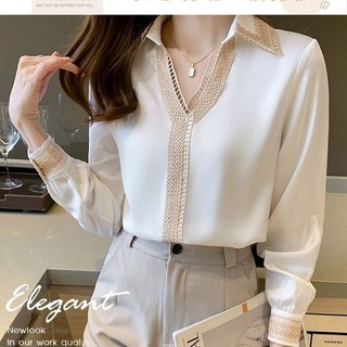 襯衫上衣 翻領襯衫 韓版襯衫 工作襯衫 ol襯衫 休閒襯衫 正裝 緞面雪紡襯衫女秋季設計感小眾長袖通勤職業