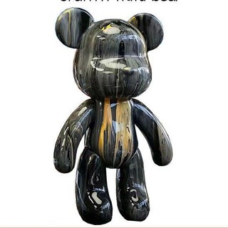 DIY 流體暴力熊 暴力熊鑰匙扣 白胚 材料包 流體熊 潮玩擺件 鑰匙圈 兒童節禮物 交換禮物 生日禮物 丙烯顏料, 1個, 23cm熊+黑灰金+材料包