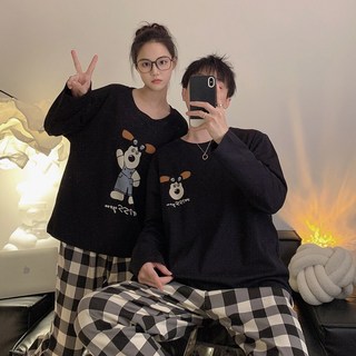 세컨핑크 꼬비꼬비 체크 커플용 긴팔 잠옷 상하의 세트