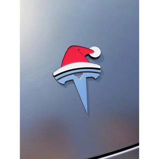 노아르 [테슬라 전용 산타 모자 엠블럼 스티커] 크리스마스 데코 / 모델3 Y S X 적용 / 크리스마스 꾸미기, 1개, 레드