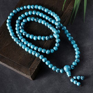綠松石手鍊手串項鍊 開光108顆佛珠手鍊手串項鍊 男女生情侶款民族風手鍊手飾項鍊（8mm）, 藍色8mm, 1個