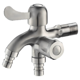 正304不銹鋼雙出水長栓 雙洗衣機長栓 雙水管長栓 精密陶瓷閥芯 4分出水, 1個