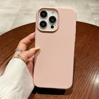 小衆高級感適用iPhone17promax純色皮紋果粉16手機殼13/12軟殼11
