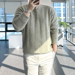 룩플레인 세련된 케이블 울 헨리넥 라운드 니트 3color