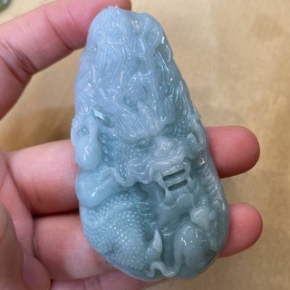 君遇 天然A貨翡翠 糯種藍底大件龍牌 有壁雕