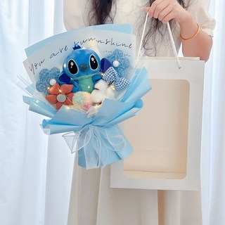 創意玩偶花束/造型玩偶花束/可愛玩偶花束/玩偶棉花花束 - 情人節花束/母親節花束/生日花束/畢業花束, 35cm滿滿熊抱哥,(贈送LED燈與提袋)玩偶配件隨機搭配, 1個