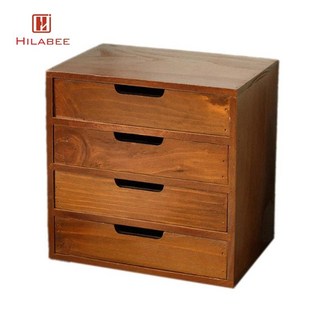 台灣熱銷木製桌面收納盒帶抽屜裝飾藝品木製文件櫃客廳書桌書房臥室裝飾, 4 個抽屜 25x17.5x25 厘米, 1個