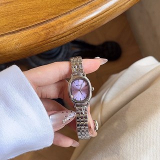 MSTIANQ 橢圓形鋼帶石英錶，簡約法式風格