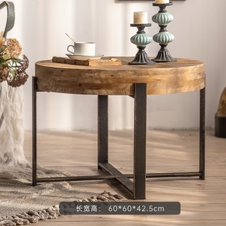 美式复古方形实木小茶几侘寂风小户型家用轻奢异形沙发边几原木 桌子 邊幾 茶几 邊桌 茶桌, 款式C（圓形）