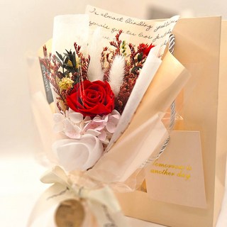 캘리포유 프리저브드 플라워 시들지 않는 생화 미니꽃다발 + 쇼핑백세트 졸업/어버이날/기념일/추모, 2.레드장미