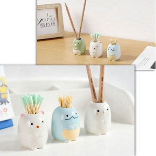 선물용 애니멀 캐릭터 다용도 도자기 낱개 칫솔 꽂이, 화이트-고양이