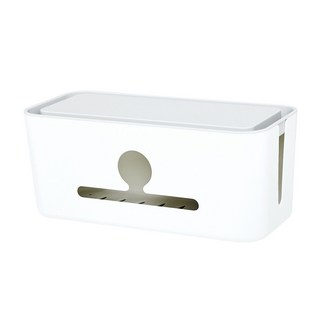 kun 電源線插線板集線盒 電腦線網路線收納盒 插座插排整理盒 電線管理盒, 1個, 白盒灰蓋