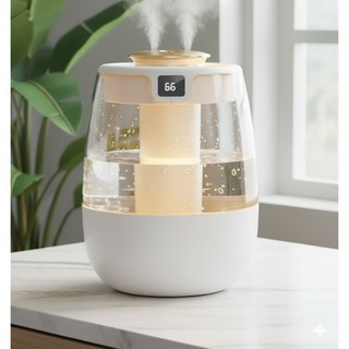 헤이즈 에그포그 미니 가습기 탁상용 초음파 소형 무드등 가습기 1.2L, 화이트