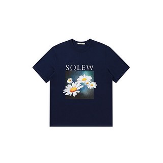 소루 플라워 그래픽 반팔 티셔츠_네이비