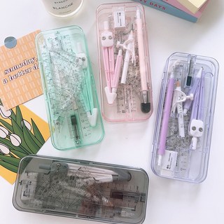 각도기 컴퍼스 세트 제도용 콤파스 수학교구 10종세트 필통 포함, 그린, 1세트