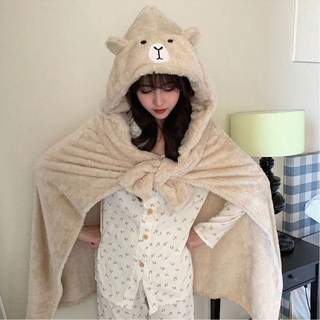 포근담 극세사 망토담요 따뜻한 카피바라 후드 겨울 담요, 1개, 아이보리