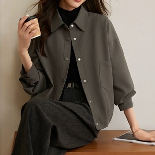 SAHINER 여성용 코튼 혼방 워크웨어 스타일 루즈핏 셔츠 자켓 AWT56