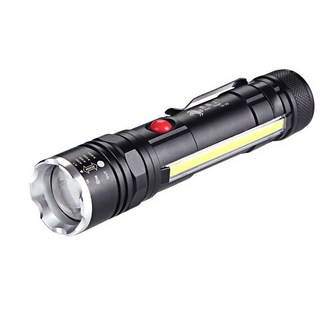 極光商城 新款強光鋁合金COB手電 USB充電遠射泛光迷你伸縮變焦手電筒工作燈強磁磁鐵手持, 1個, 手電＋2600MAH*2商檢認證