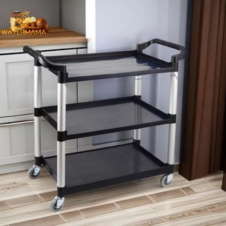 飯店餐廳上菜推車多功能加厚餐車三層移動小推車收碗飯店塑膠商用, 灰色正品活動輪,【超強承重】中三層加厚餐車