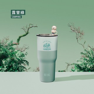 IKUK 艾可 900ml 大容量保溫杯 附手柄 保溫保冷10小時, 露營綠, 1個