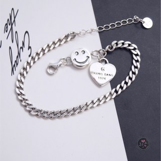 微笑 笑臉 愛心牌 圓牌 注黑 坦克 粗鍊 純銀手鍊S925。正生純銀