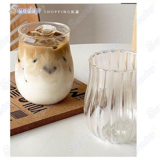 鬱金香ins風條紋高硼硅耐熱玻璃咖啡杯 拿鐵杯 水杯 小眾設計 嘉義出貨, 1個, 鬱金香光身杯【1只裝】,【高級感品質】