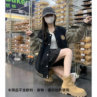 梨卡 女裝加絨加厚復古棒球服情侶外套 寬鬆百搭保暖舒適秋冬外套