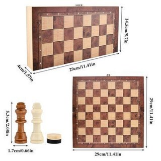 精選國際象棋 跳棋 雙陸棋三合一設計29cm方形木質棋盤益智可摺疊, 1個, 精選國際象棋+跳棋+雙陸棋三合一設計29
