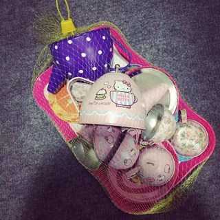 兒童過家家玩具馬口鐵仿真迷你茶具廚房套裝 - 下午茶玩具 3-6歲 2.5萬人收藏, 1個, 拼凑图案随机发(1套茶具共14件)