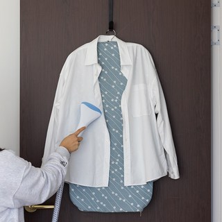 메이크마인 핸드스팀 다리미 옷걸이 거치대 폴더 다림질매트 + 도어 후크, 블루 웨이브 도트