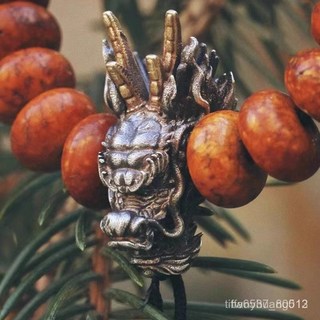 臺灣熱銷生肖龍手工DIY文玩手串配飾，復古龍年中國龍三通佛頭吊墜轉運珠, 1個