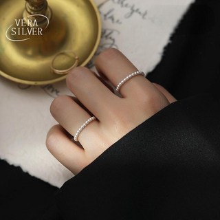 VERA SILVER 925純銀珍珠戒指 女款手工串珠 簡約時尚復古 食指戒 尾戒 無名指戒