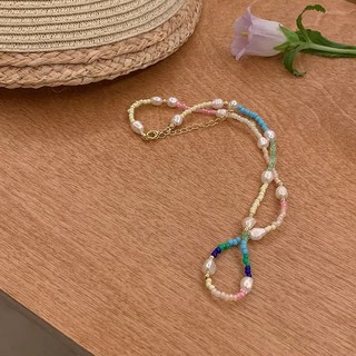 鴻利首飾廠 多巴胺彩色串珠珍珠項鏈 女款夏季新款頸鏈 輕奢小衆簡約高級感鎖骨鏈