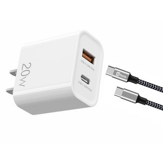 AiHome USB A TYPE C 快速充電器 20W 雙孔充電頭 附A轉L傳輸線 快速充電 多重保護, 1套, PD-20W雙孔快充線組 USB A+TYPE C充電頭+C TO C充電線
