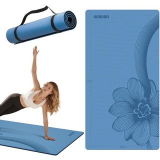 WUWAN 대형 요가 매트 190.6 x 101.6 10mm(75 40 10 인치) 매우 두껍고 넓은 TPE 피트니스 매트 프린트 미끄럼 방지 운동 남성 및 여성용 필라테, 블루/블랙_120621