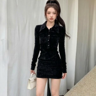 holssi 여성 프리미엄 카라 벨벳 미니원피스 봄신상