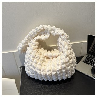 臺灣褶皺雲朵腋下包包2023新款素色斜背包通懃褶皺包購物袋韓國少女心GHQLM, 白色