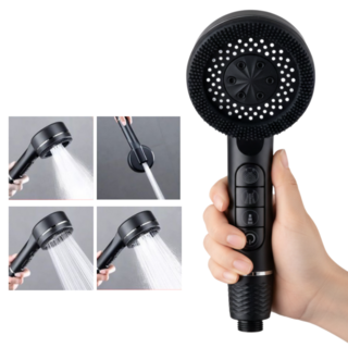 GACA 샤워기헤드 5단조절 온오프샤워기 수압상승 필터포함, 블랙, 1개