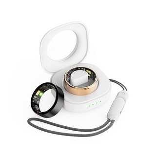 커플 스마트링 스마트 헬스 반지 24시간 건강 모니터링 심박수 혈중산소 수면측정 체온 측정 웨어러블 운동 트래커 부모님 선물 남녀공용, 9호 금 내경 18.9mm + 흰색 충전실