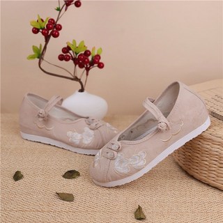 【大尺碼新中式女鞋】繡花鞋女淡雅平底百搭改良古裝搭配漢服的鞋子古風老北京佈鞋