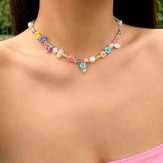 유니크 컬러풀 플라워 비즈 여성 패션 여름 목걸이