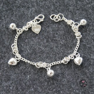 愛心 鈴鐺 吊飾 多圈圈《小孩》純銀手鍊 小孩純銀手鍊 S925。正生純銀