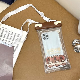 卡通可觸屏防水手機袋 漂流游泳潛水通用高顏值搭配掛繩高清手機套, 1個, 白繩卡皮芭蕾