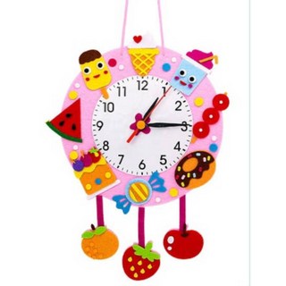 不織布DIY卡通掛鐘︱兒童diy 手工製作 鐘錶玩具材料 幼兒園 認識時間教具 材料包 時鐘︱麥手作, B水果(粉色), 1個