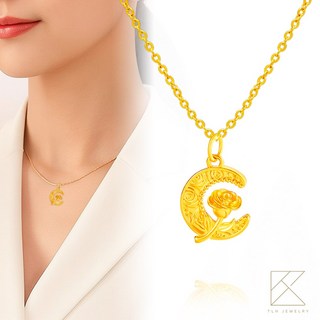 TLH JEWELRY 黃金月亮玫瑰花項鍊，展現女性優雅氣質，抗敏鍍金鍊條