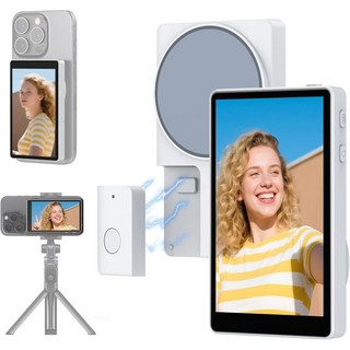 마그네틱 리모컨이 있는 아이폰용 브이로그 셀카 모니터 화면 1080P 4K 30fps 비디오 녹화 휴대폰 백카메라 콘텐츠 크리에이터 필수품 라이브 스트림 틱톡, White