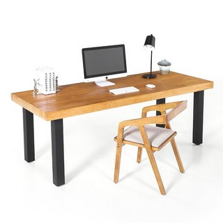 實木辦公桌 電腦桌 工作台 現代簡約鐵藝設計, 160*80*75木板5公分