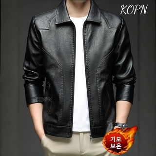 KOPN 남성 가죽 옷 가을 겨울 백합 청년 멋 PU 가죽 재킷 슬림핏 칼라 가죽 상의 외투 기모 두께