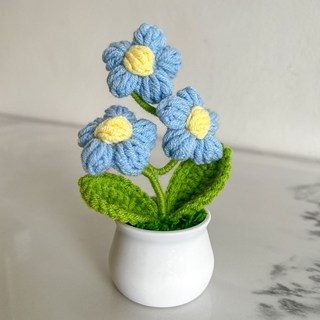 向日葵編織花束 畢業花束 婚禮小物 療癒小物 辦公擺件, 藍色泡芙花+藝術彎+小盆栽